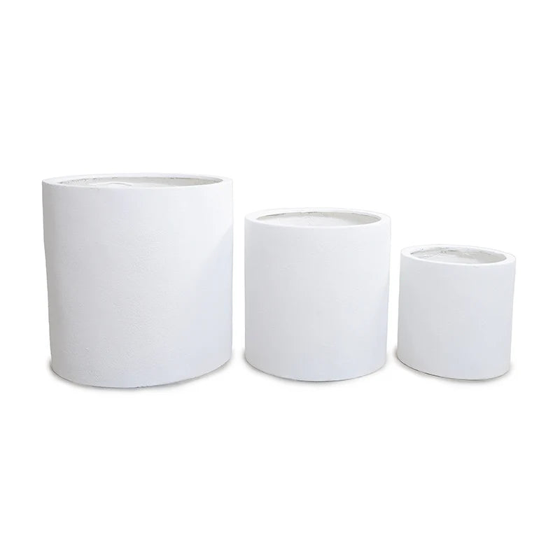 Fiberglass Cylinder Planter w/ White Stone Finish