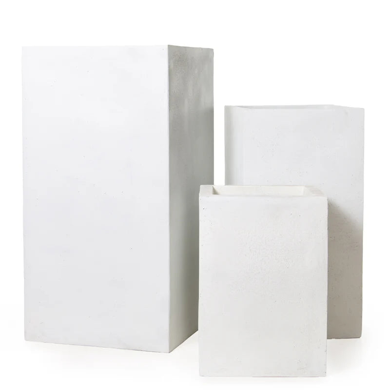 Fiberglass Column Planters w/ White Stone Finishn