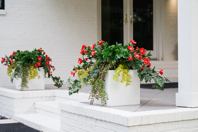 Fiberglass Cube Planter w/ White Stone Finish
