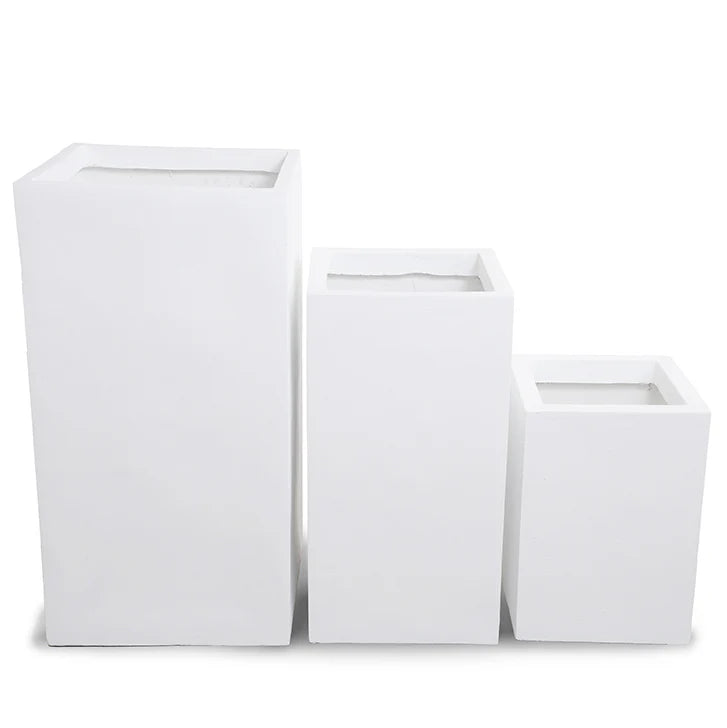 Fiberglass Column Planters w/ White Stone Finishn