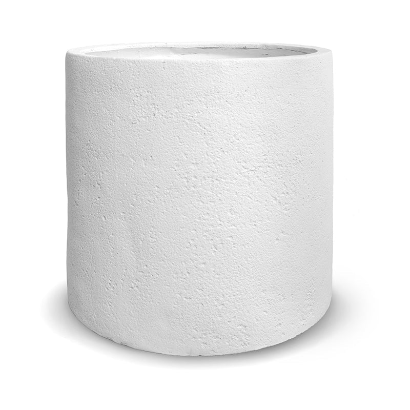 Fiberglass Cylinder Planter w/ White Stone Finish