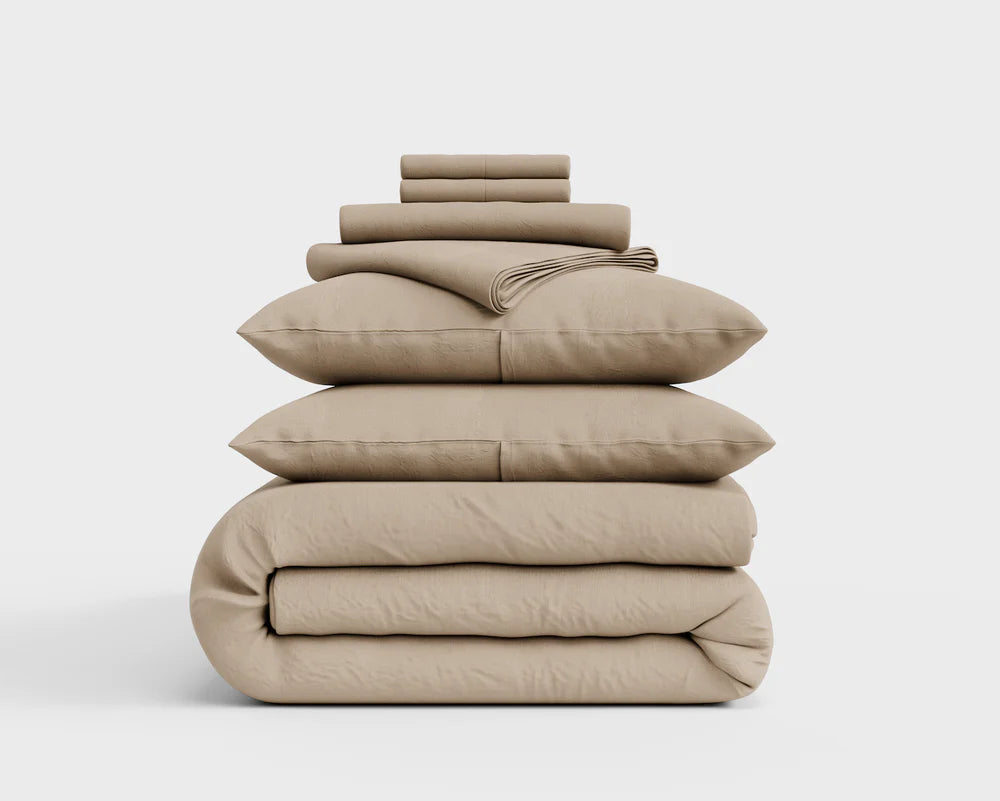 Flax Queen Linen Bedding (Sheets & Duvet Set)
